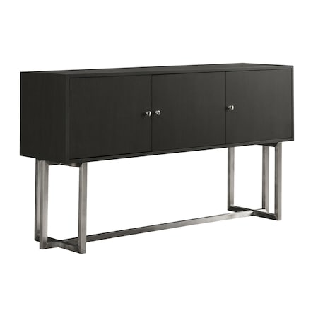 Armen Living Prague Contemporary Buffet in Brushed Stainless Steel Finish and Gray Wood LCPGBUGR